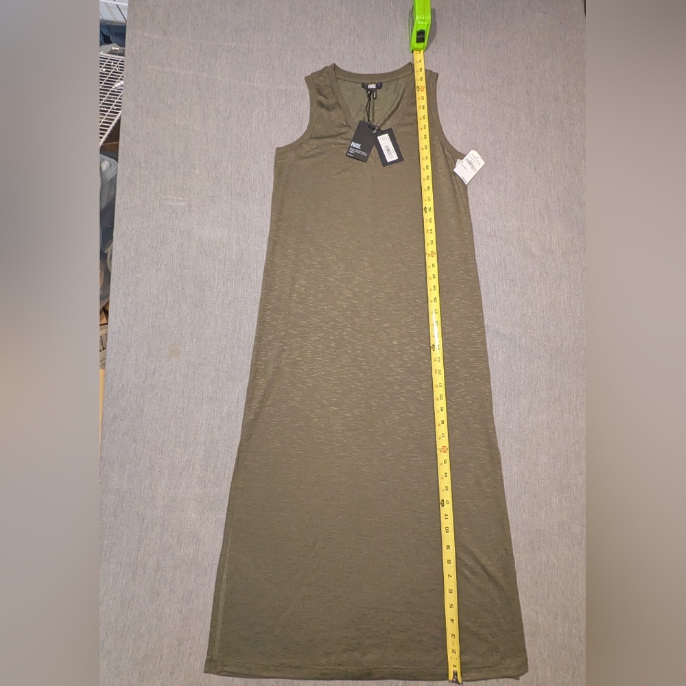 Paige Sage Dress Sleeveless Knit Tank V Neck Side Slit Midi Olive Green Size M